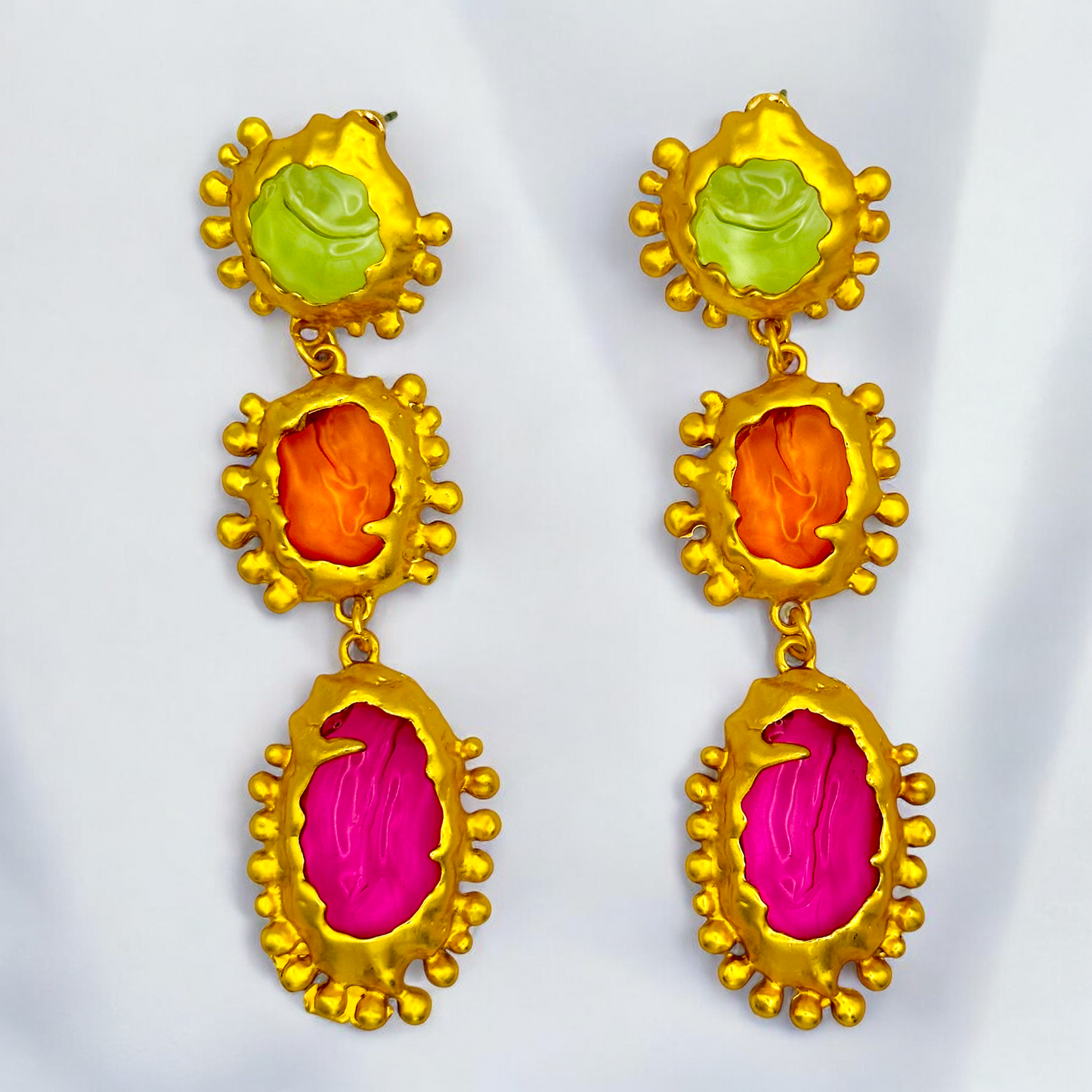 Vintage Metal & Acrylic Pendant Earrings - Travel Chic