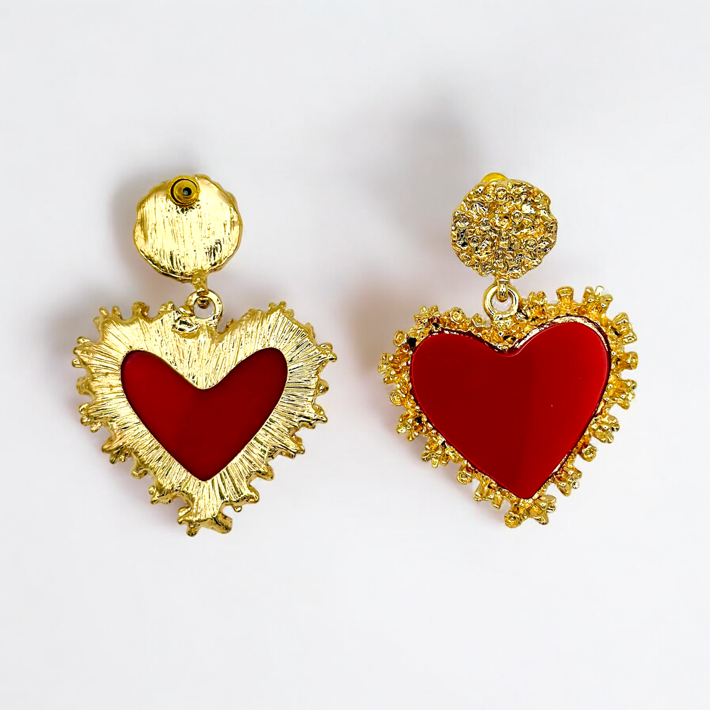 Red Heart Drop Earrings - Romantic Travel Style