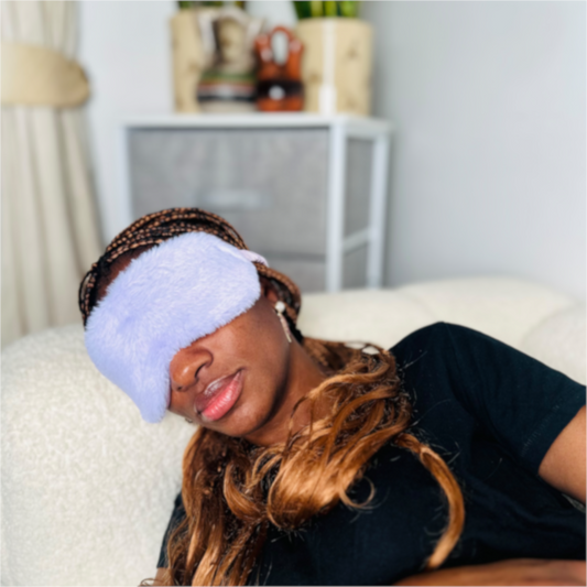Fluffy, luxurious eye mask for a restful sleep, designed for comfort and relaxation.