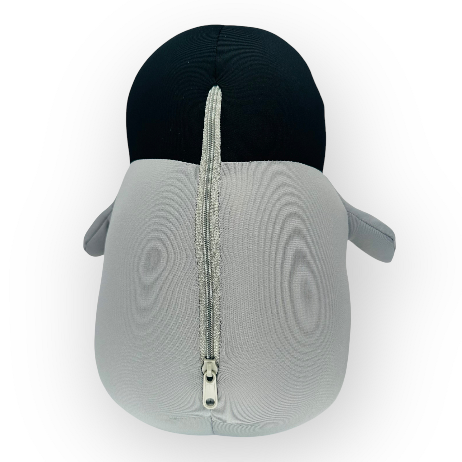 Back view of the JB Travel World 2-in-1 Penguin Travel Pillow, showing its adjustable and supportive design for kids' neck comfort.