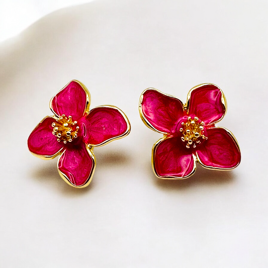 Hot Pink Flower Stud Earrings - Vacation Ready