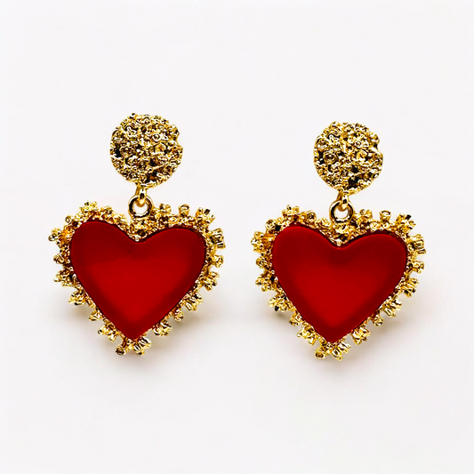 Red Heart Drop Earrings - Romantic Travel Style