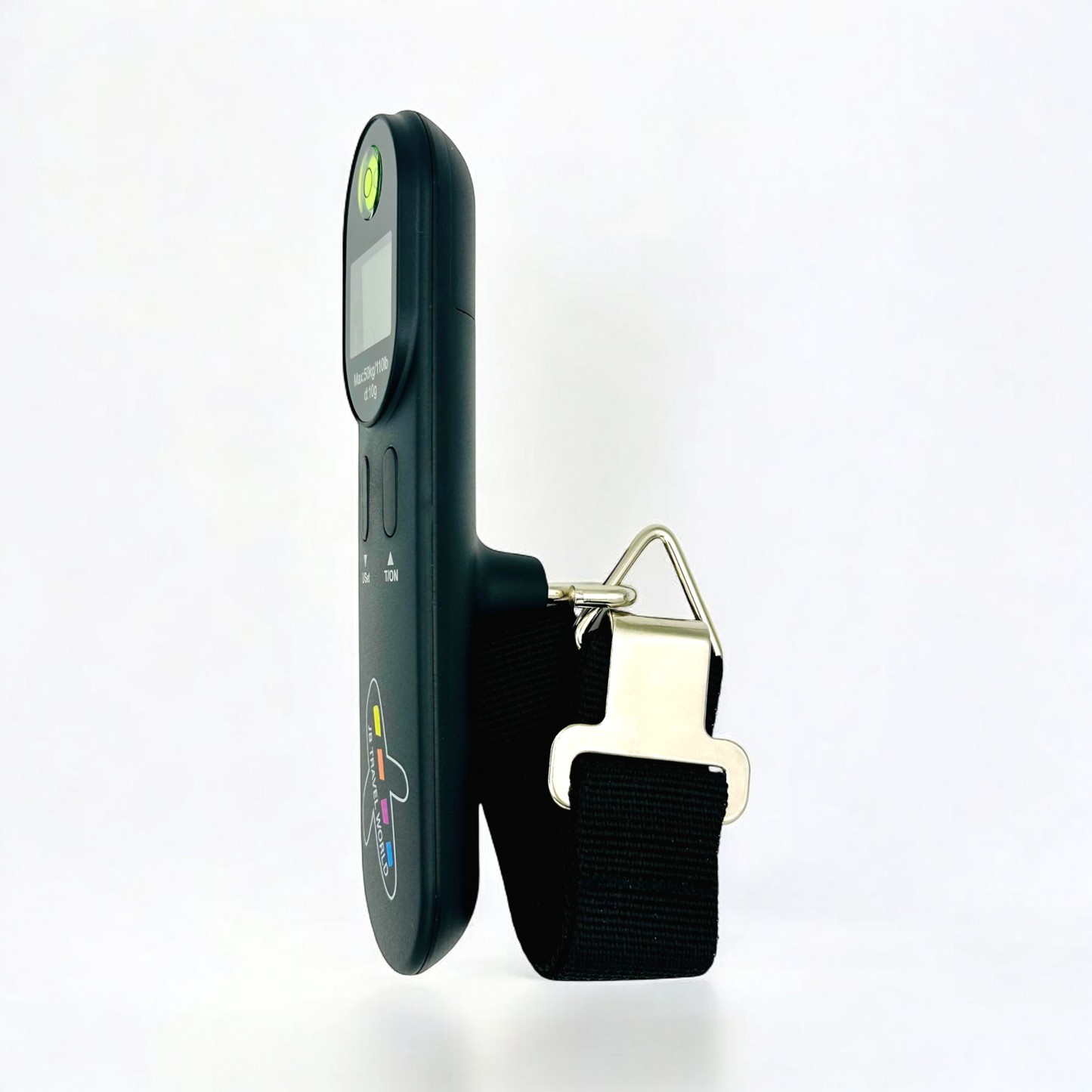 Portable High-Precision Digital Luggage Scale with overload indicator and tare function – showing accurate luggage weight in a sleek, travel-friendly design.