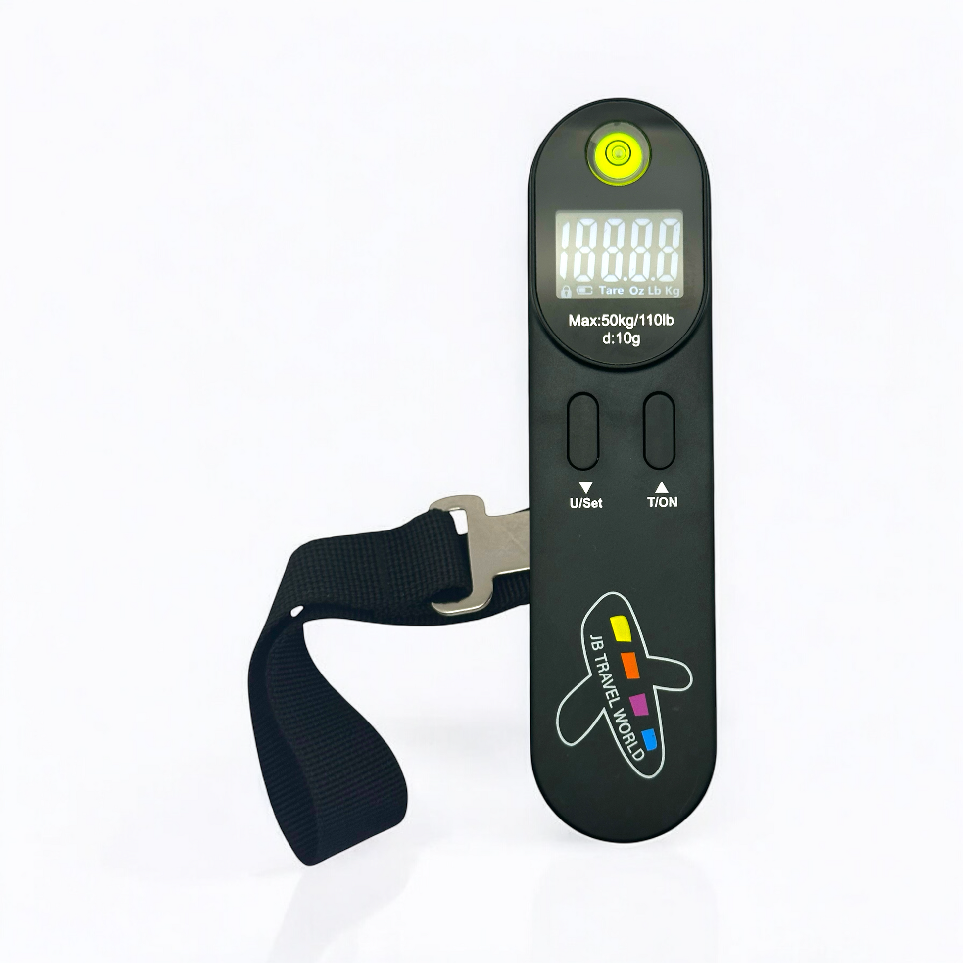 Portable High-Precision Digital Luggage Scale with overload indicator and tare function – showing accurate luggage weight in a sleek, travel-friendly design.