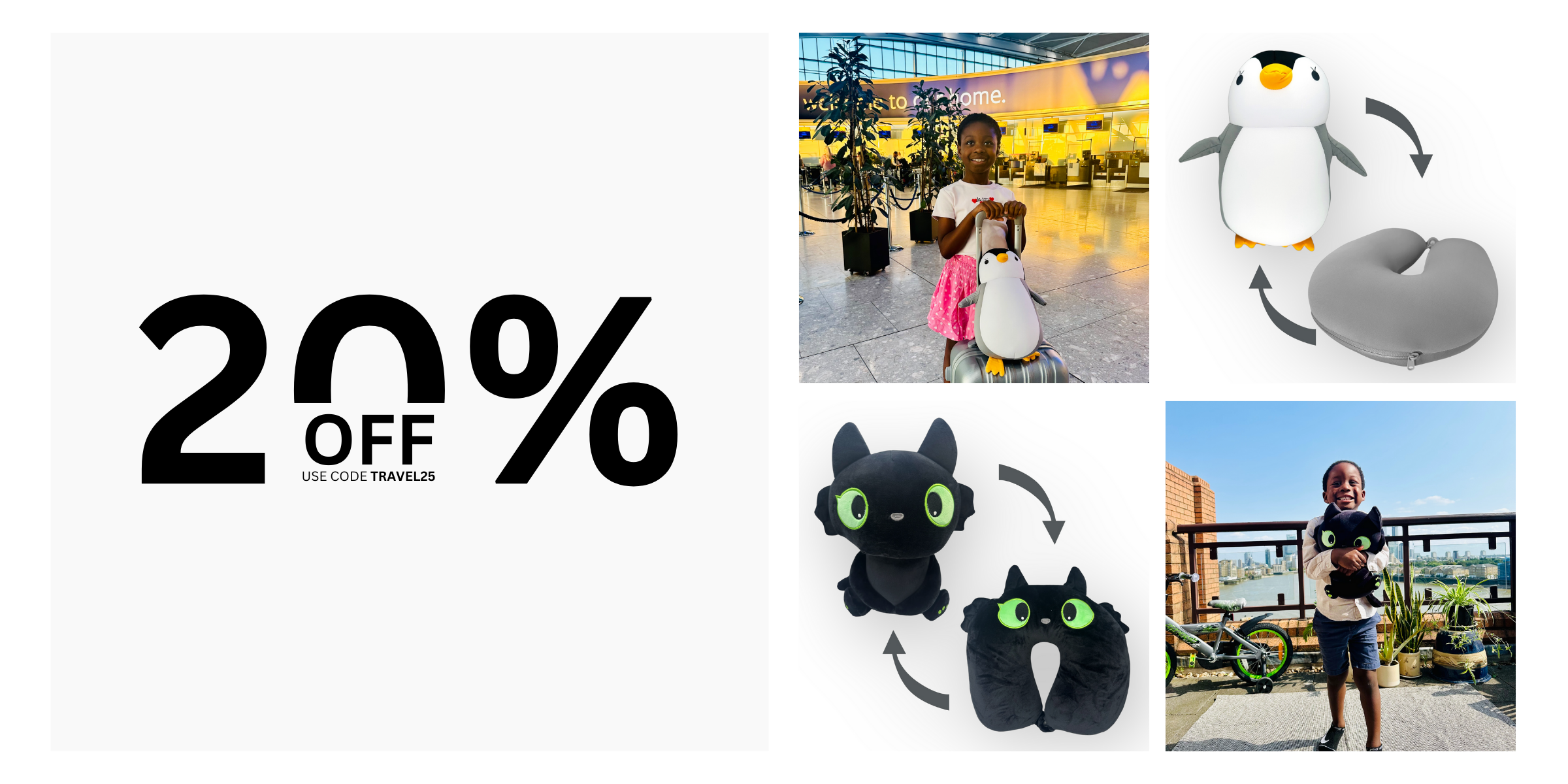 Enjoy 20% off our kids' travel pillows! Use code TRAVEL25 for soft, comfy travel pillows that convert into U-shaped support for the perfect travel experience.