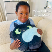 Black cat kids travel neck pillow and eye mask set